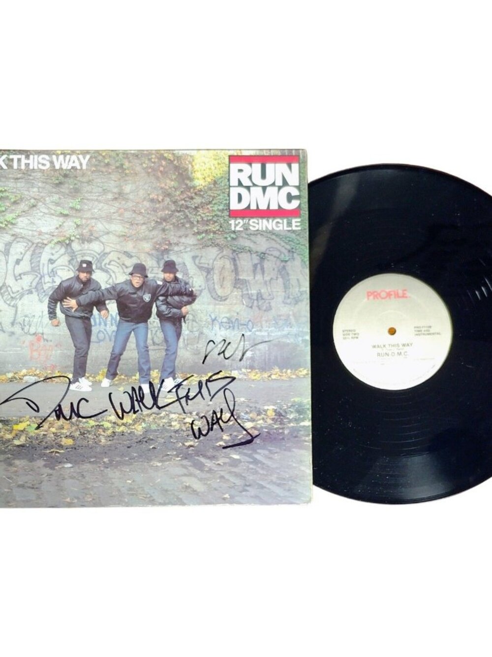 Run DMC Signed Walk This Way 12in Cover Beckett BAS COA Rev Run DMC